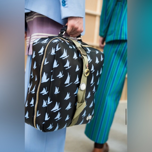 MARNI Spring/Summer 2018 Unisex Blue Leather Sailboat Patterned Satchel Bag - Picture 7 of 17